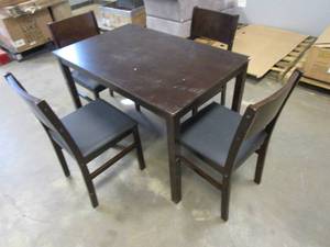 lot 223 image: 5 Piece Dining Room Table & Chairs in Espresso (SCRATCH & DENT, NEEDS SOME TLC, SOME REPAIRS MADE)