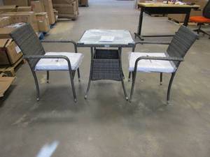 lot 225 image: Laban 3 Piece Wicker Bistro Set (OUT OF PACKAGING)