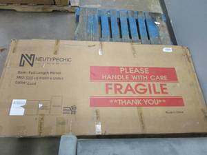 lot 240 image: 71 in. x 32 in. Modern Oversized Rectangle Gold Metal Framed Floor Mirror Vanity Mirror