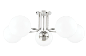 lot 205 image: Mitzi Stella 5 Light Semi Flush Light in Polished Nickel (OPEN BOX)