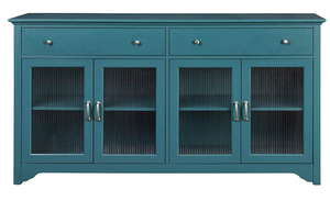 lot 255 image: Maksdep TV Console - 68 Storage Buffet Cabinet, Sideboard with Glass Door and Adjustable Shelves for Dining Living Room Cupboard, Teal Blue