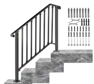lot 258 image: 3 ft. Handrails for Outdoor Steps Fit 3 or 4 Steps Outdoor Stair Railing Wrought Iron Handrail with baluster, Black