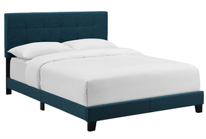 lot 265 image: Modway Amira Tufted Fabric Upholstered Full Bed Frame With Headboard In Azure (OPEN BOX)