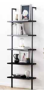 lot 276 image: Nathan James Theo 73 in. Black Wood 5-Shelf Ladder Bookcase with Matte Black Metal Frame (OPEN BOX)