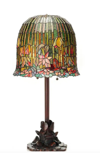 lot 284 image: River of Goods 29 in. Multi-Colored Table Lamp with Tiffany Style Pond Lily Stained Glass Shade