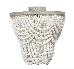 lot 297 image: Creative Co-Op EC0403 Tiered Draped Wood Bead and Metal Semi Light Flush Mount, White (IN WRONG BOX)
