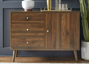 lot 300 image: TMS Carroll 40 Wide Mid Century Modern Dining Room Sideboard Buffet, Walnut Finish (OPEN BOX)
