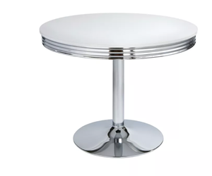 lot 312 image: 39.5 in Round Raleigh Retro Dining Table in White & Chrome (SCRATCH & DENT)