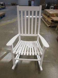 lot 290 image: Indoor Outdoor Wooden High Back Rocking Chair in White (SLIGHT SCRATCHES)