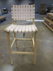 lot 291 image: Adah Leather Counter Stool in White with Natural Wood