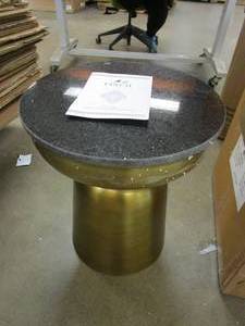 lot 292 image: Finch Adler Brass Metal Side Small Round Accent End Drum Table for Living Room or Bedroom Fully Assembled Solid Granite Top, BlackGold