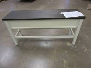 lot 318 image: Picket House Furnishings Jamison Storage Dining Bench in Gray (CORNERS ARE DAMAGED, SEE PHOTOS)