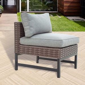 lot 308 image: Patio Festival Right-Angle Outdoor Armless Chair with Gray Cushions