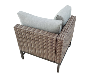 lot 306 image: Patio Festival Wicker Right Arm Outdoor Sectional Chair with Gray Cushions