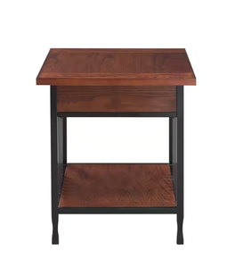 lot 331 image: Leick Home Ironcraft 22 in. W x 24 in. D Mission Oak and Black Rectangle Wood EndSide Table with One Drawer and Shelf