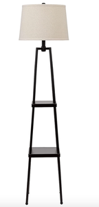 lot 347 image: Catalina Lighting Modern Metal Etagere Floor Lamp with Shelves and Linen Shade, 58, Classic Black