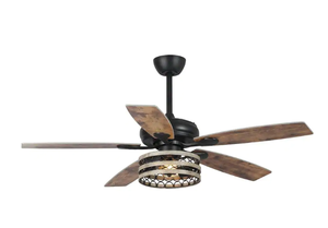 lot 351 image: Parrot Uncle Toronto 52 in. Indoor Black Farmhouse Reversible Ceiling Fan with Remote Control and Light Kit (OPEN BOX)