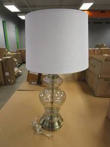 lot 342 image: 35 in Clear Glass Table Lamp with White Shade