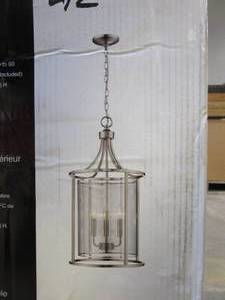 lot 343 image: Eglo Verona 3-Light Pendant with Brushed Nickel Finish and Metal Cage Shade (OPEN BOX)