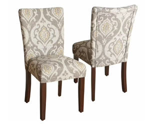 lot 334A image: Homepop Parsons Suri Tan, Taupe and Yellow Damask Upholstered Dining Chair (Set of 2)