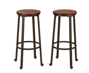lot 336 image: Glitzhome 29.92 in. H Coffee Color Rustic Steel Bar Stool with Elm Wood Top (Set of 2)