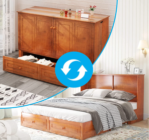 lot 378 image: Mjkone Muti-Functional Queen Size Cube Cabinet Bed,Queen Size Horizoned Murphy Cabinet Chest Bed with USB Charging Station & Large Drawers & Trifold Mattress for Living RoomApartmentLoft(Russet Brown)(OPEN BOX, UNTESTED)