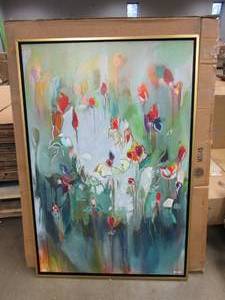lot 362 image: 32 in x 47 in Flower Canvas with Gold Frame