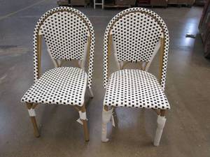 lot 367 image: Christopher Knight Home Philomena Outdoor French Bistro Chair (Set of 2), Blue  White  Bamboo Print Finish
