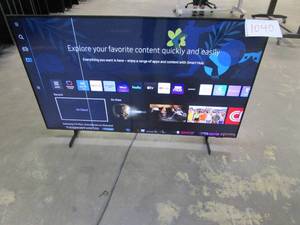 lot 1040 image: Samsung - 55 Class 8000 Series LED 4K UHD Smart Tizen TV ModelUN55AU8000FXZA (LINEBAR DOWN LEFT SIDE OF SCREEN)