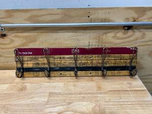 lot 43 image: HOME DECORATORS COLLECTION 27 in. Rustic Pine and Distressed Brass Hook Rack
