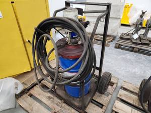 lot 42 image: Graco Fire-Ball 300 Air Powered Pump with Barrel Cart and Barrel of Chevron Delo Heavy Duty EP1 (120-lb)