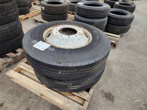 lot 111 image: Lot of (2) Goodyear Wingfoot APR 11R22.5 Tires on 22.5 Semi Rims