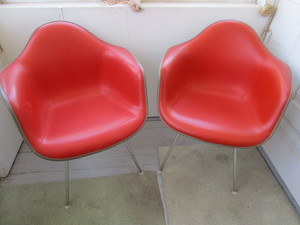 MCM Herman Miller Chairs - Orange Naugahyde, Mottled Grey shell