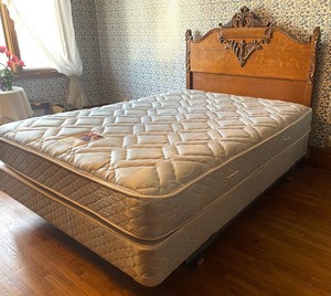 lot 30 image: Vintage Full Size Carved Wooden Headboard