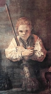 lot 229 image: Posterazzi Girl with a Broom Framed Print by Rembrant