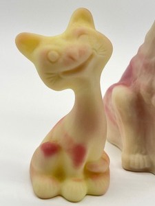 lot 35 image: Fenton Burmese Glass Alley Cat Figurine & Fenton Burmese Glass Happy Cat Figurine
