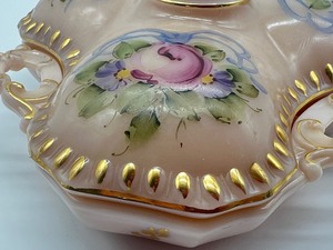 lot 115 image: Beautiful Crown Tuscan Cambridge Glass Hand Painted Candy Dish Charleton Rose Pattern