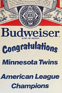 lot 246 image: Vintage Budweiser Minnesota Twins American League Champions Poster