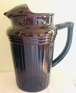 lot 341 image: Vintage Dark Amethyst Pitcher and 9 Glasses