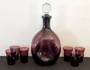 lot 185 image: Cambridge Amethyst Pinch Glass Decanter and Cordial Glasses