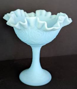 lot 379 image: Pair of Fenton Blue Satin Glass Compotes
