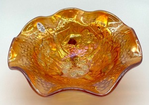 lot 408 image: Fenton Marigold Lion Pattern Carnival Glass Footed Bowl