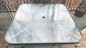 lot 429 image: Wrought Iron Glass Top Table and 4 Chairs