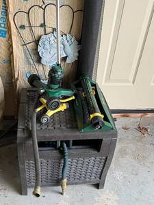 lot 76 image: Lawn Care Lot - Hose Reel, Sprinklers, PlantingGarden Netting, and more