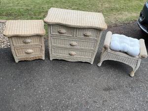 lot 103 image: Pier 1 Jamaica Collection Wicker Dresser, Nightstand, and Vanity Chair
