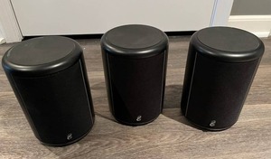 lot 38 image: Set of 3 Infinity Sterling TS Black Round Bookshelf Speakers 8