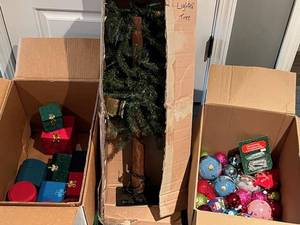 lot 156 image: Artificial Holiday Christmas Tree and Ornaments Lot