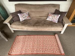 lot 230 image: Patio Futon (Full) with Pillows and Rug Combo