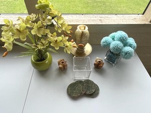 lot 237 image: Home Decor Lot Featuring Marble Vase and Candle Holders