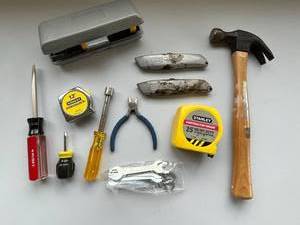 lot 238 image: Tool Lot - Stanley Tape Measures, Screwdriver Set, Hammer, Snips, and More